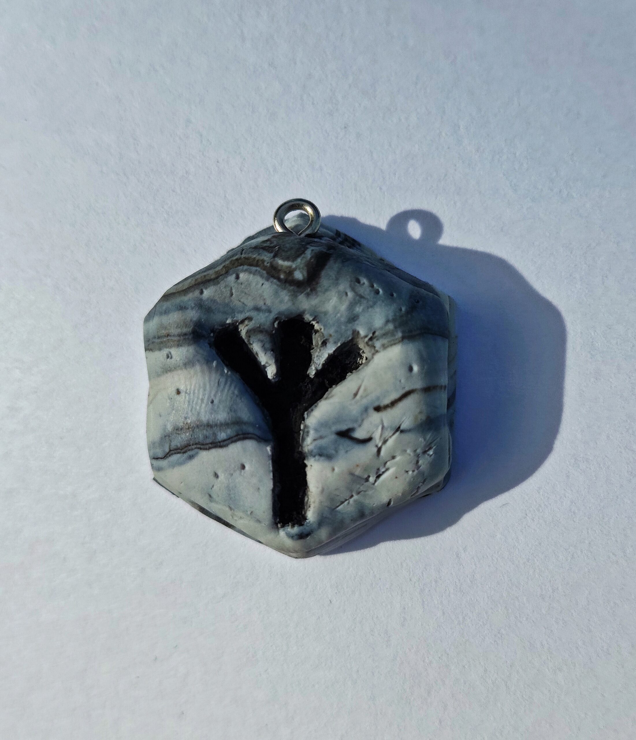 Algiz "Marble Stone" Clay Rune Pendant